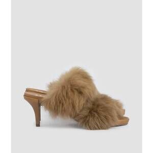 NEW PEDRO GARCIA women's fur-trimmed heeled sandals in beige